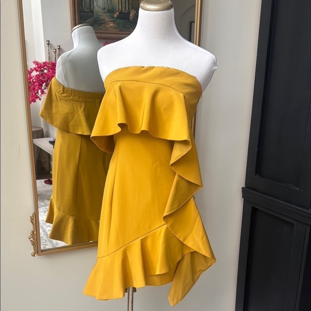 Yellow Strapless Ruffle Dress - Picture 2 of 4